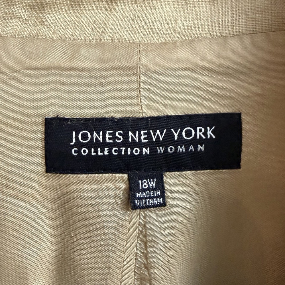 Jones New York Woman Blazer 18W Beige Linen 4 Button Jacket Career Work - Picture 2 of 4